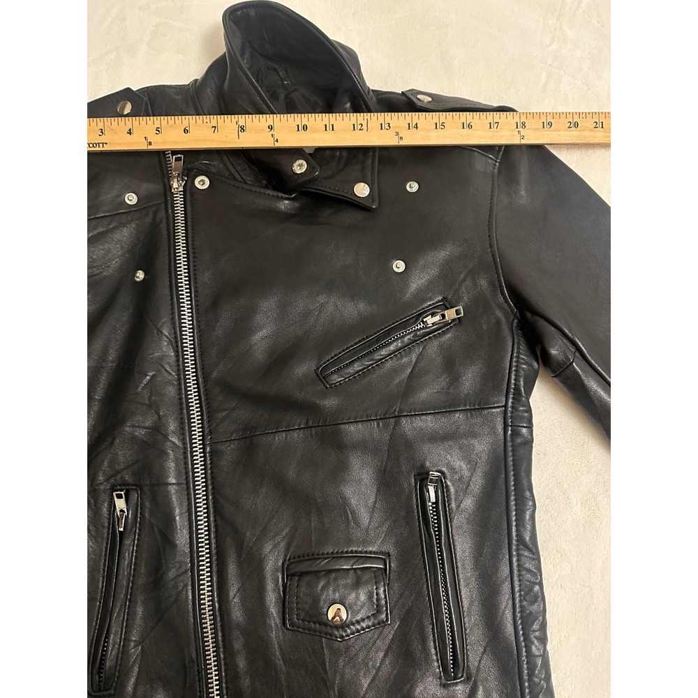 Deadwood Recycled Soft Leather Biker Jacket Black Moto Size Medium Recaimed - Picture 13 of 16